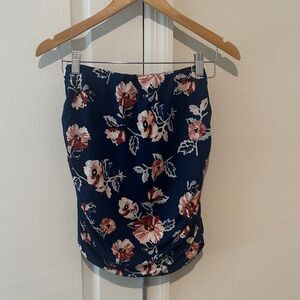 French Grey Navy and Pink Floral Mini Skirt